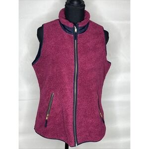 Crown & Ivy Women's Lined Fleece Vest Navy Blue And Plum Faux Fur Size Small